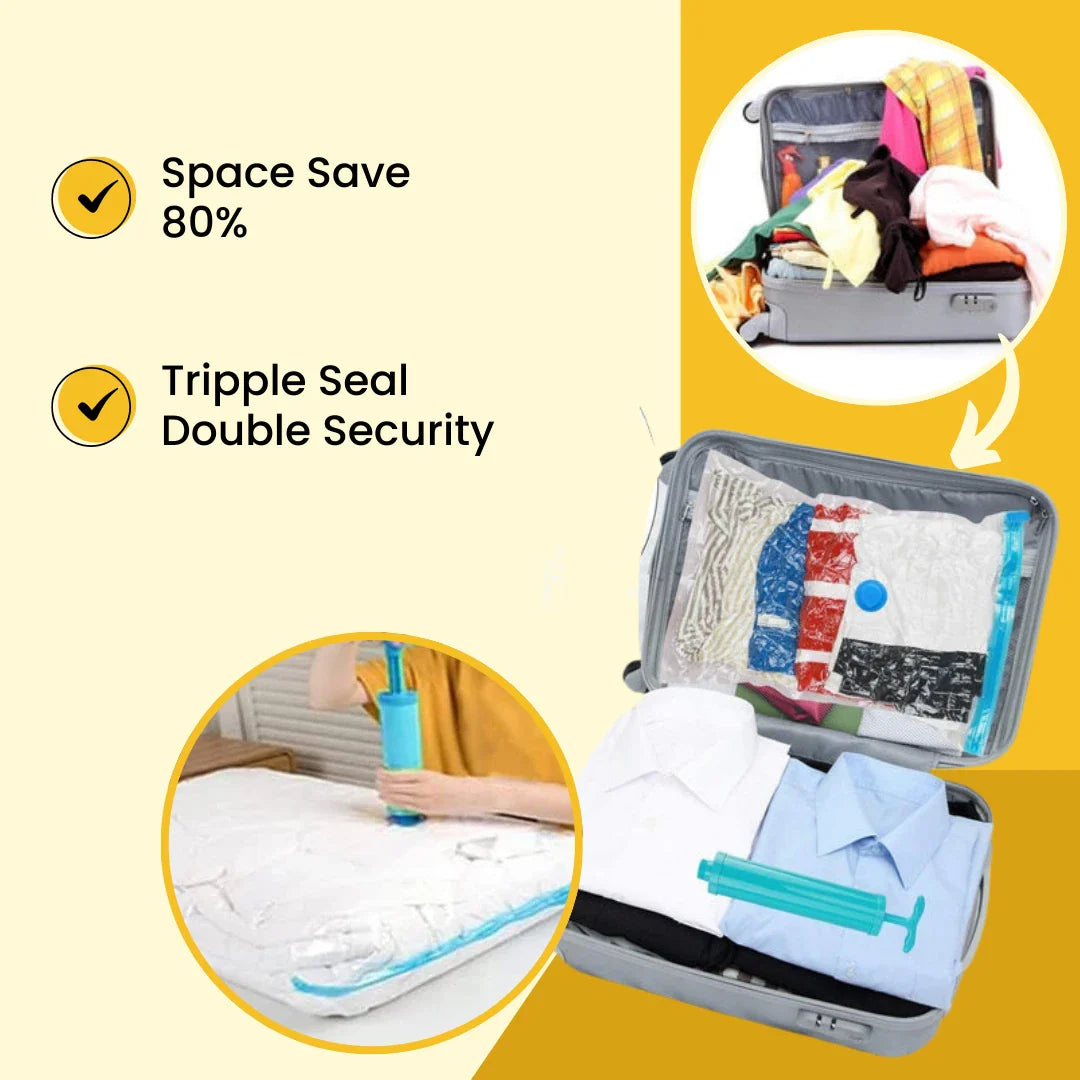 Reusable Vacuum Storage Space Saver Bags (Pack of 5) with Vacuum Pump