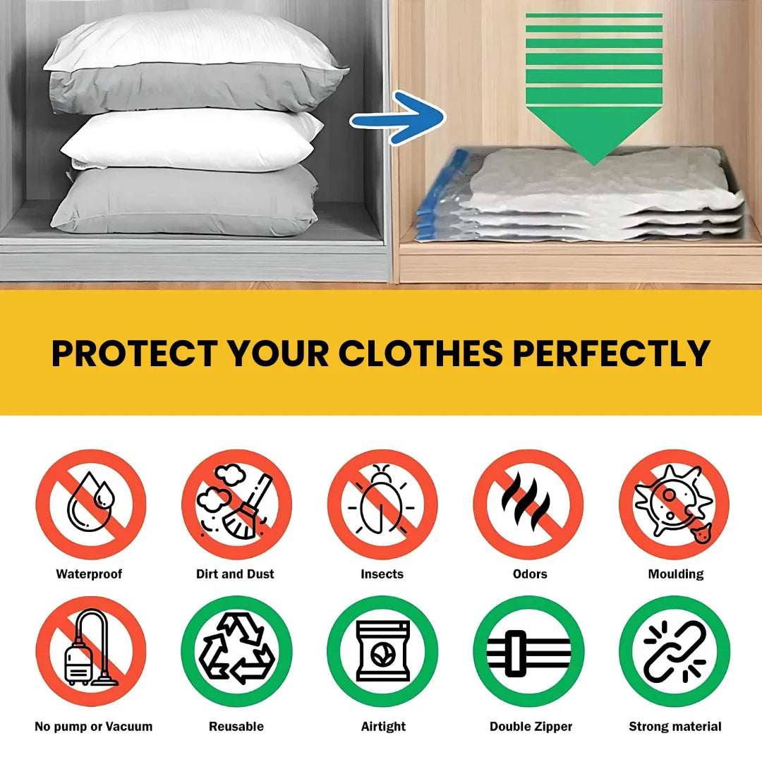 Reusable Vacuum Storage Space Saver Bags (Pack of 5) with Vacuum Pump