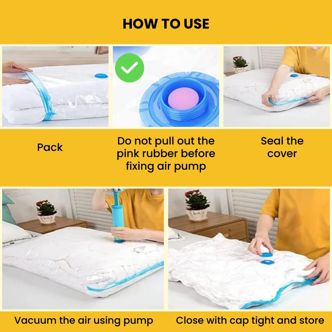 Reusable Vacuum Storage Space Saver Bags (Pack of 5) with Vacuum Pump
