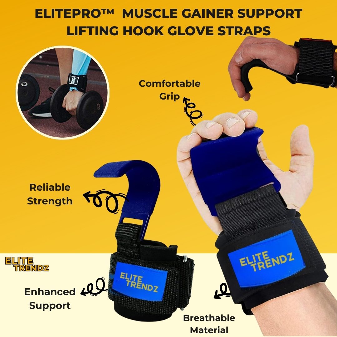 ELITEPRO™ MUSCLE GAINER SUPPORT LIFTING HOOK GLOVE STRAPS