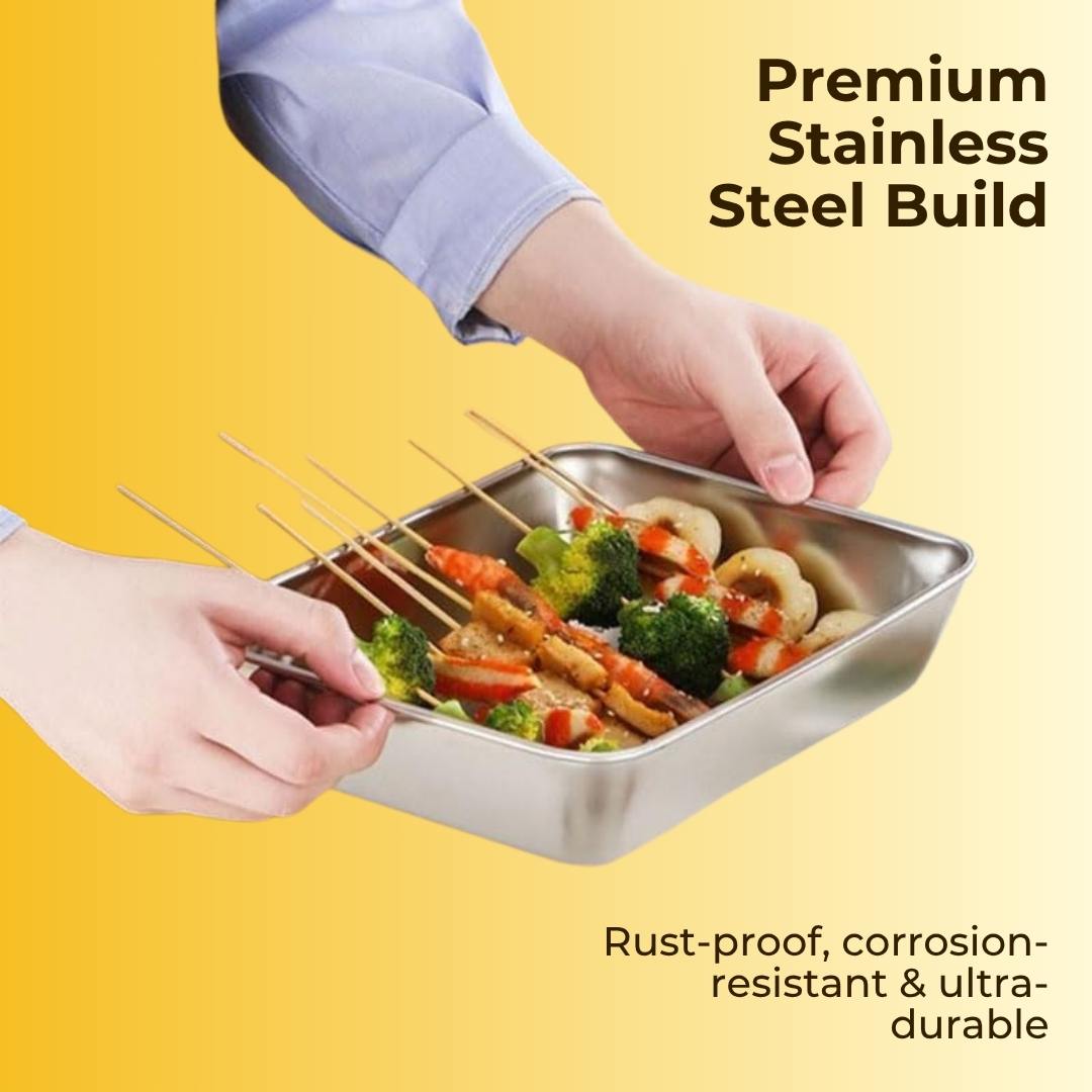 Stainless Steel Food Tray + Free Kitchen Stickers