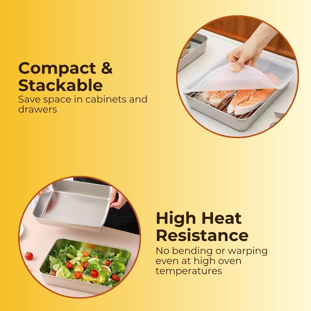 Stainless Steel Food Tray + Free Kitchen Stickers