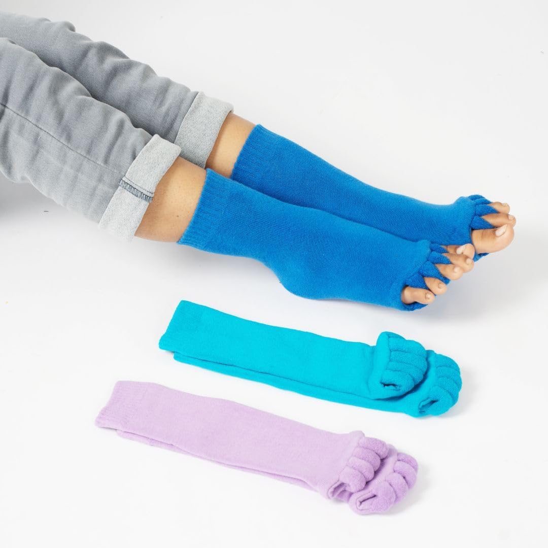 ELITEPRO™ Blue Foot Alignment Socks, Finger Toe Separator Easing Foot Pain, Improving Posture & Increasing Flexibility for Men & Women for office,Yoga | Foot Pain Relief