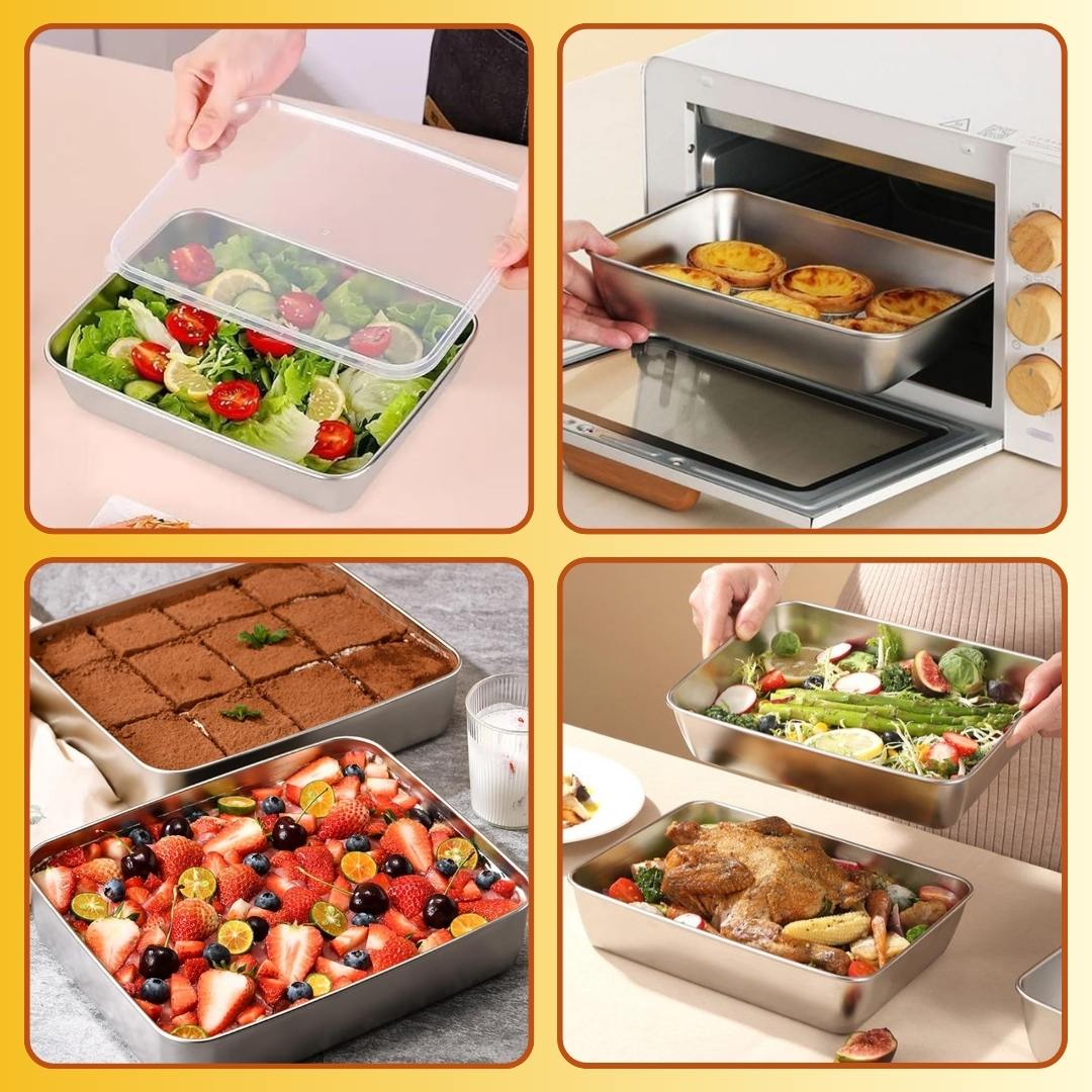 Stainless Steel Food Tray + Free Kitchen Stickers