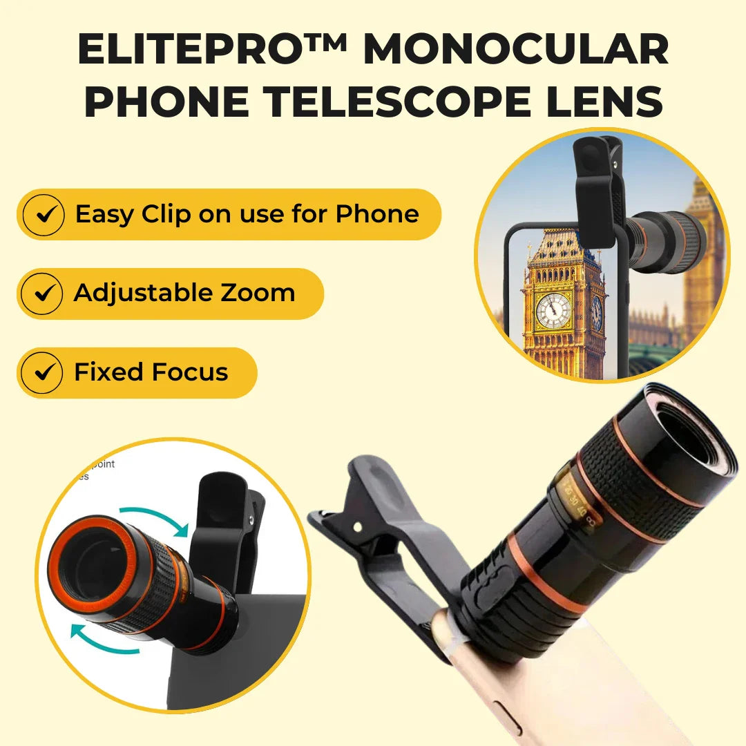 ELITEPRO™ Monocular Phone Telescope | Protable HD 14x Optical Zoom Smartphone Camera Telescope Lens Monocular Travel Hiking Tour