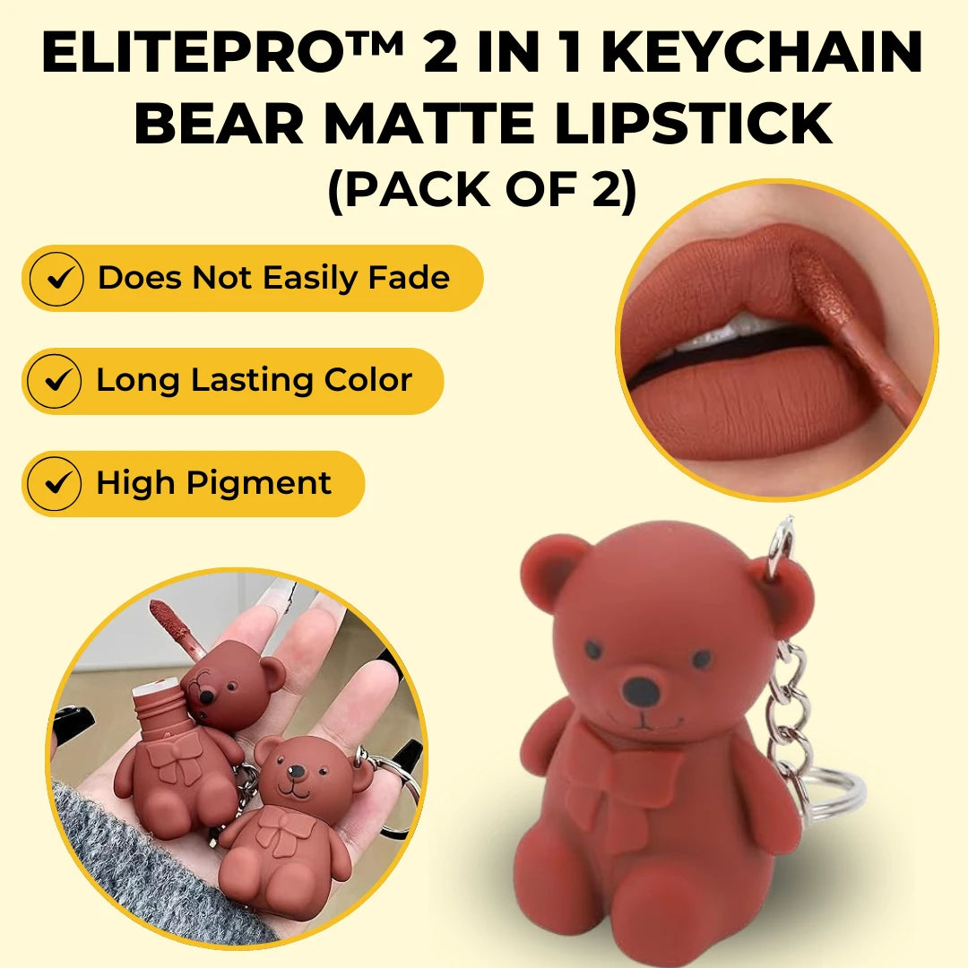 ELITEPRO™ 2 in 1 Keychain Bear Matte Lipstick (Pack of 2, Assorted)