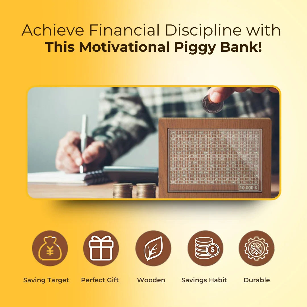 EliteVault Money Saving Challenge Wooden piggy bank