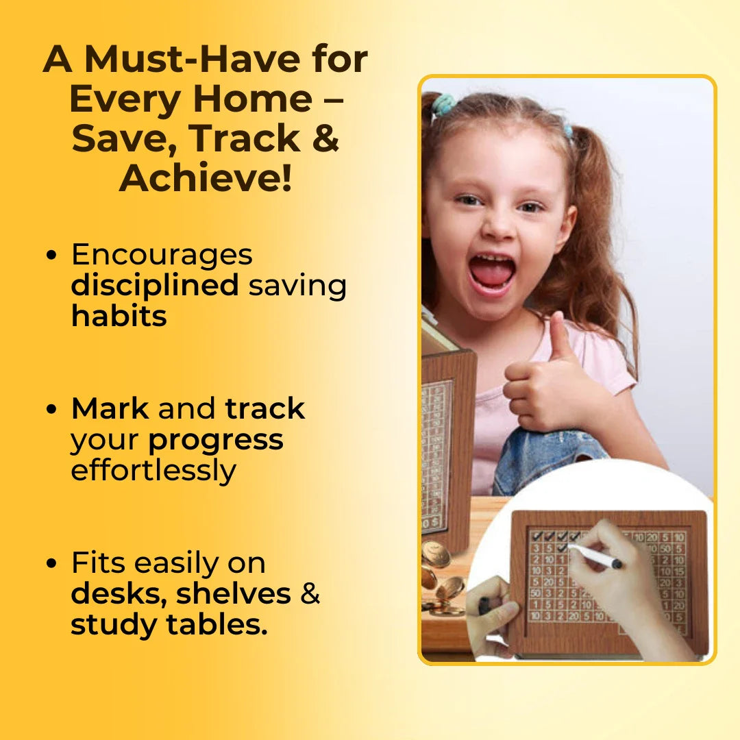 EliteVault Money Saving Challenge Wooden piggy bank