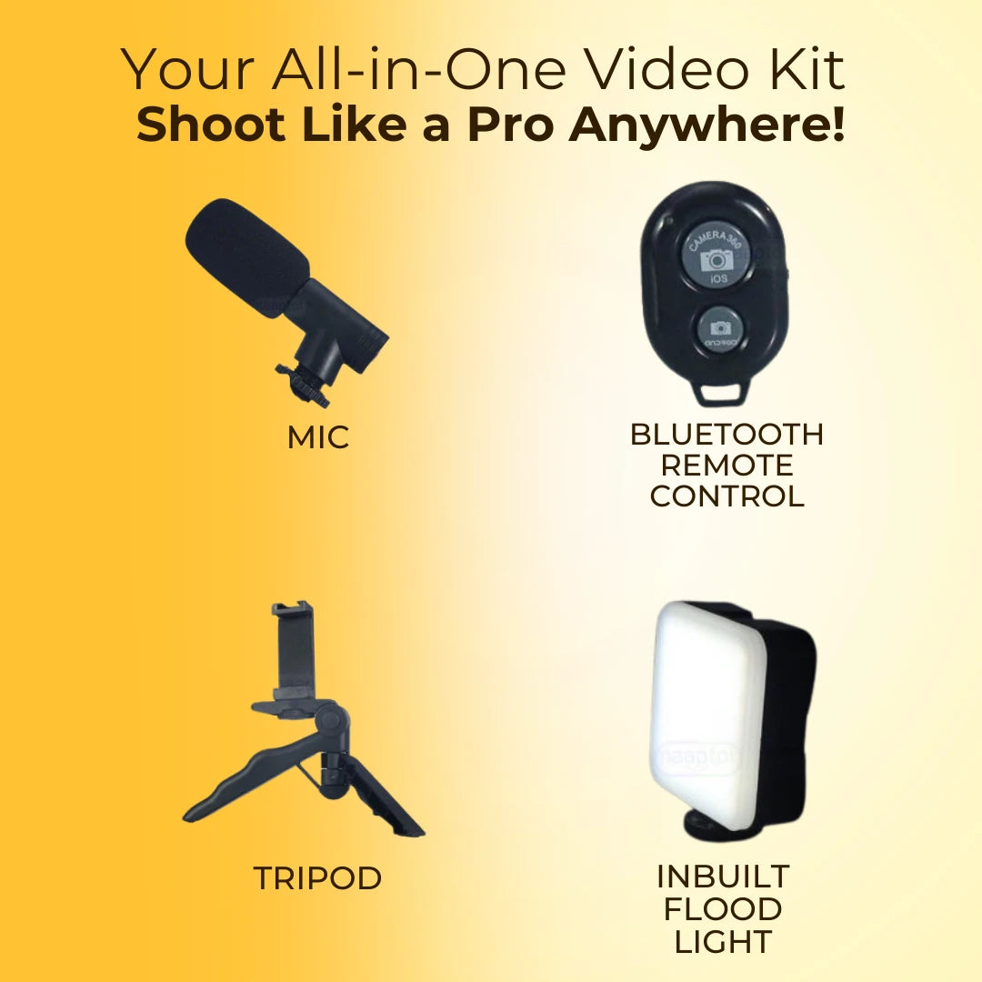 Smart Video Making Kit with Inbuilt Flood Light + Mic + Tripod
