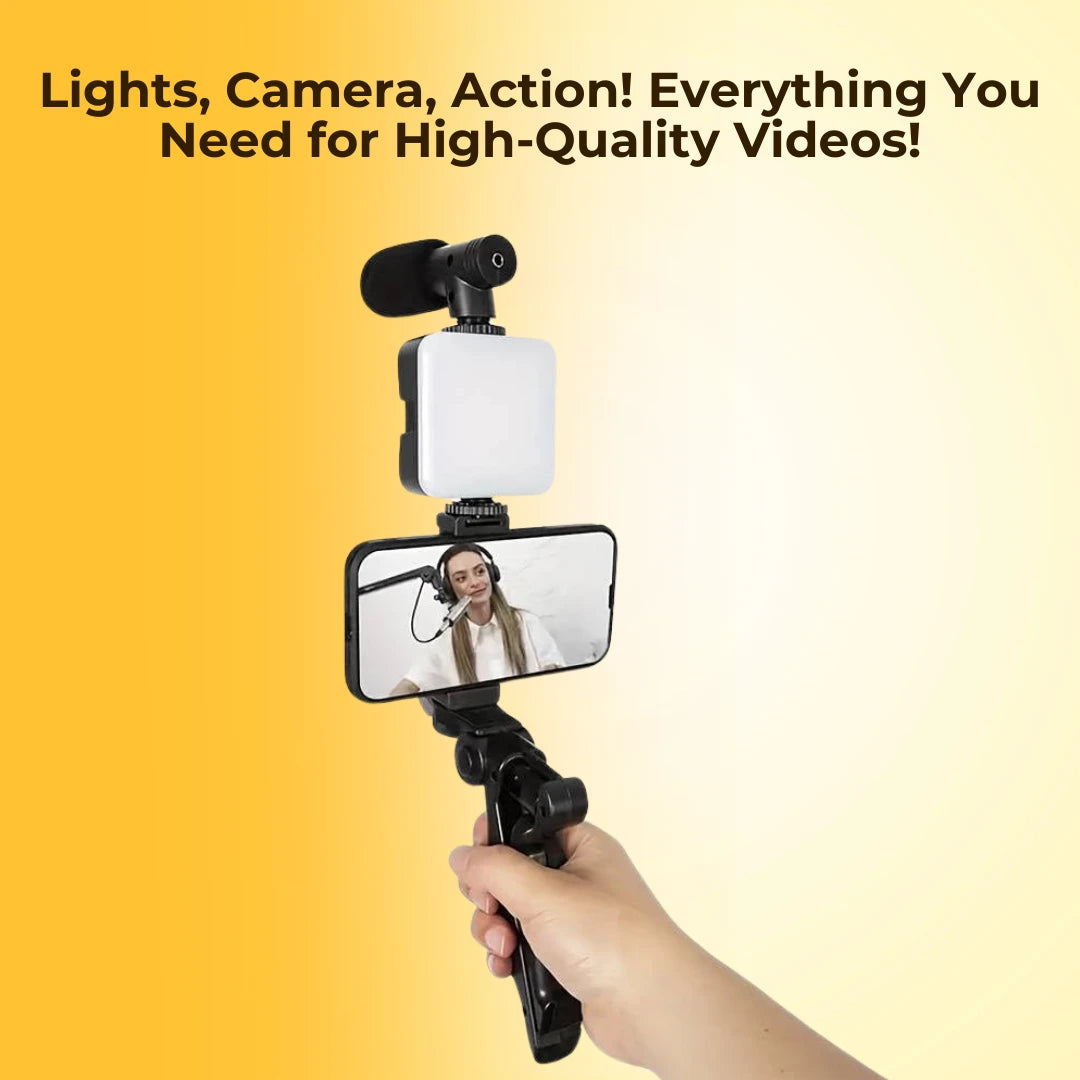 Smart Video Making Kit with Inbuilt Flood Light + Mic + Tripod