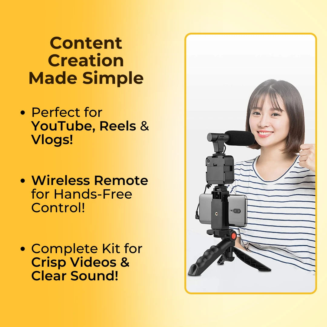 Smart Video Making Kit with Inbuilt Flood Light + Mic + Tripod