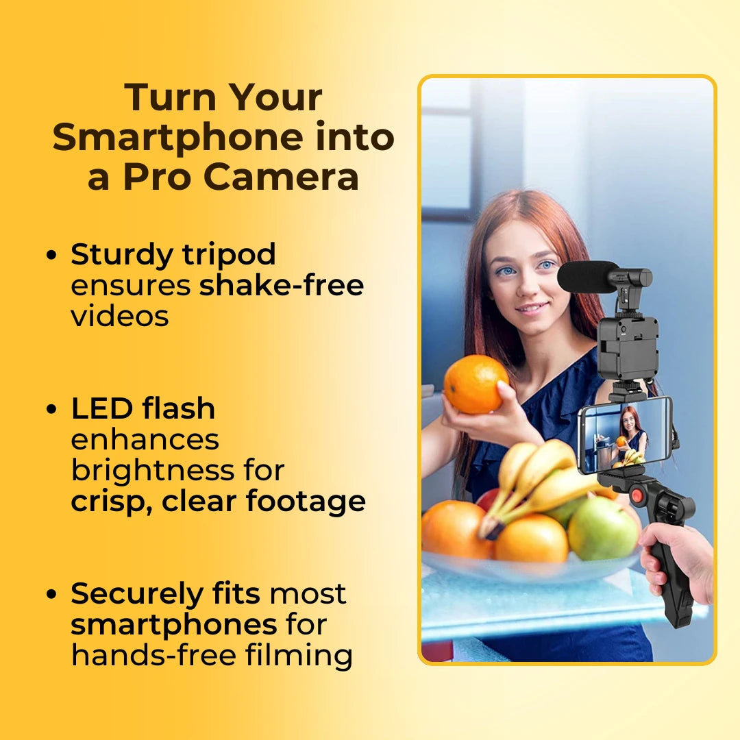 Smart Video Making Kit with Inbuilt Flood Light + Mic + Tripod