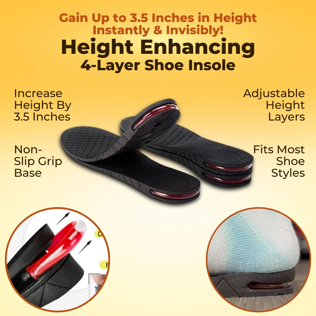 Height Enhancing 4-Layer Ultra Comfort Orthopedic Cloud Insole - Increase Height By 3.5 Inches