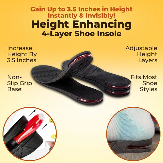 Height Enhancing 4-Layer Ultra Comfort Orthopedic Cloud Insole - Increase Height By 3.5 Inches