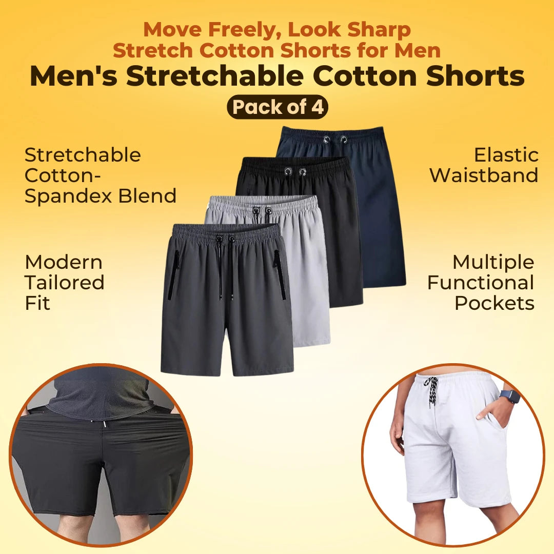 Pack of 4 Men's Stretchable Cotton Shorts