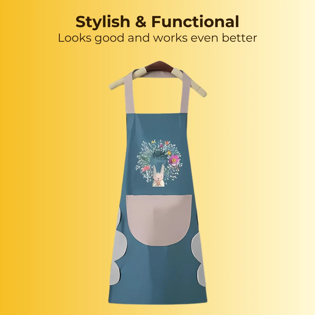 Waterproof Kitchen Apron with Front Pocket and Built-in Hand Towels - Adjustable Free Size