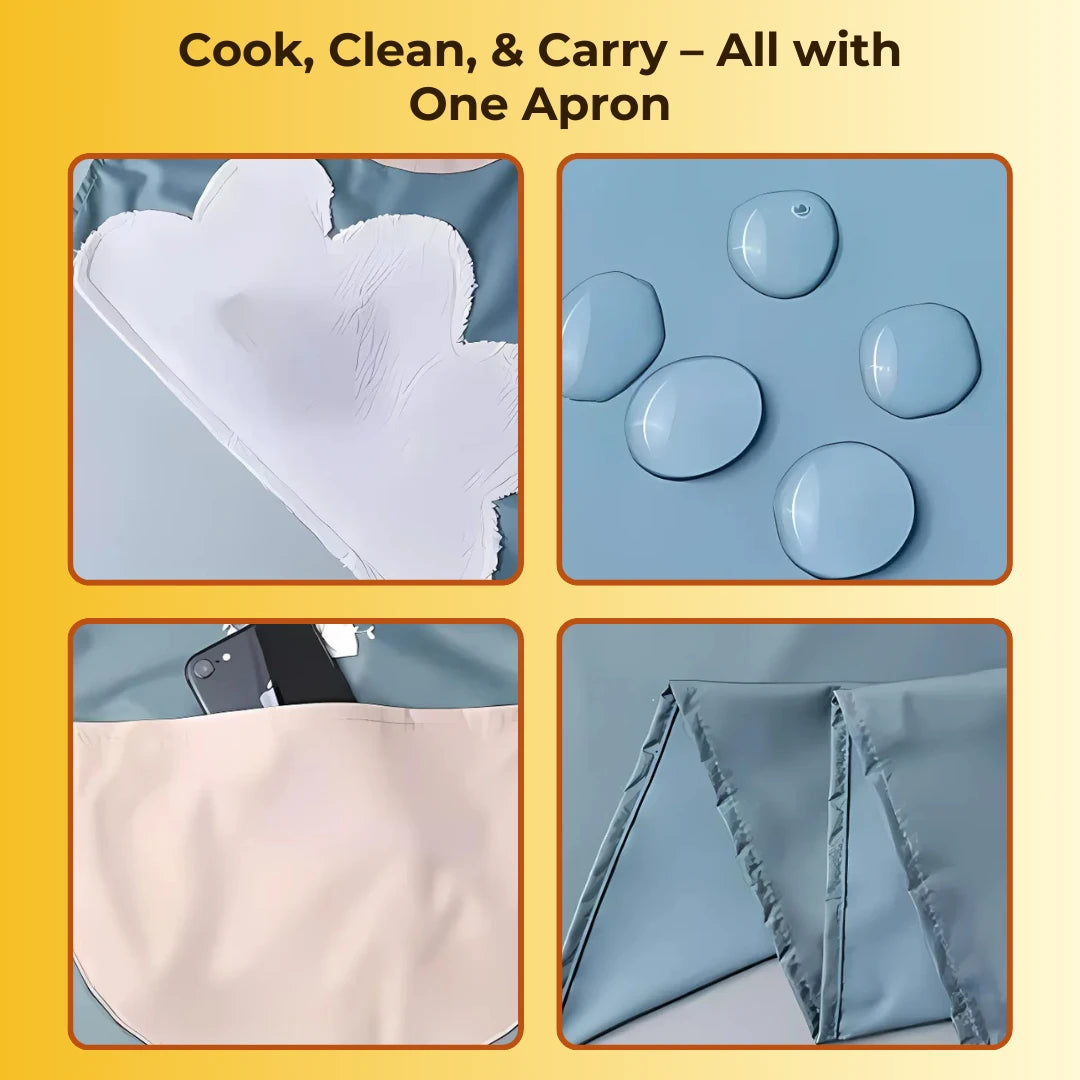 Waterproof Kitchen Apron with Front Pocket and Built-in Hand Towels - Adjustable Free Size