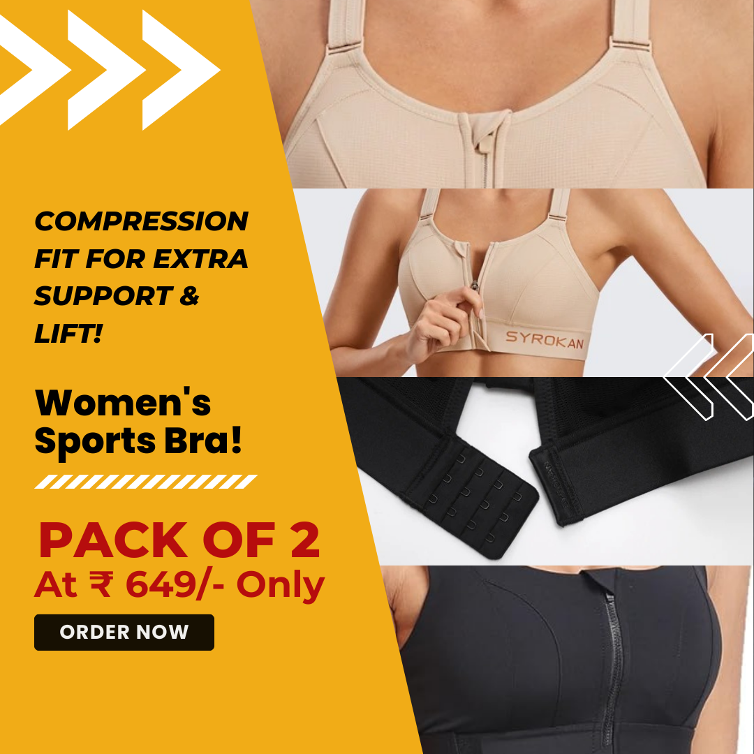 High Impact Zip Up Front Cross Back Bra - (Pack af 2) Adjustable Size (MultiColor)
