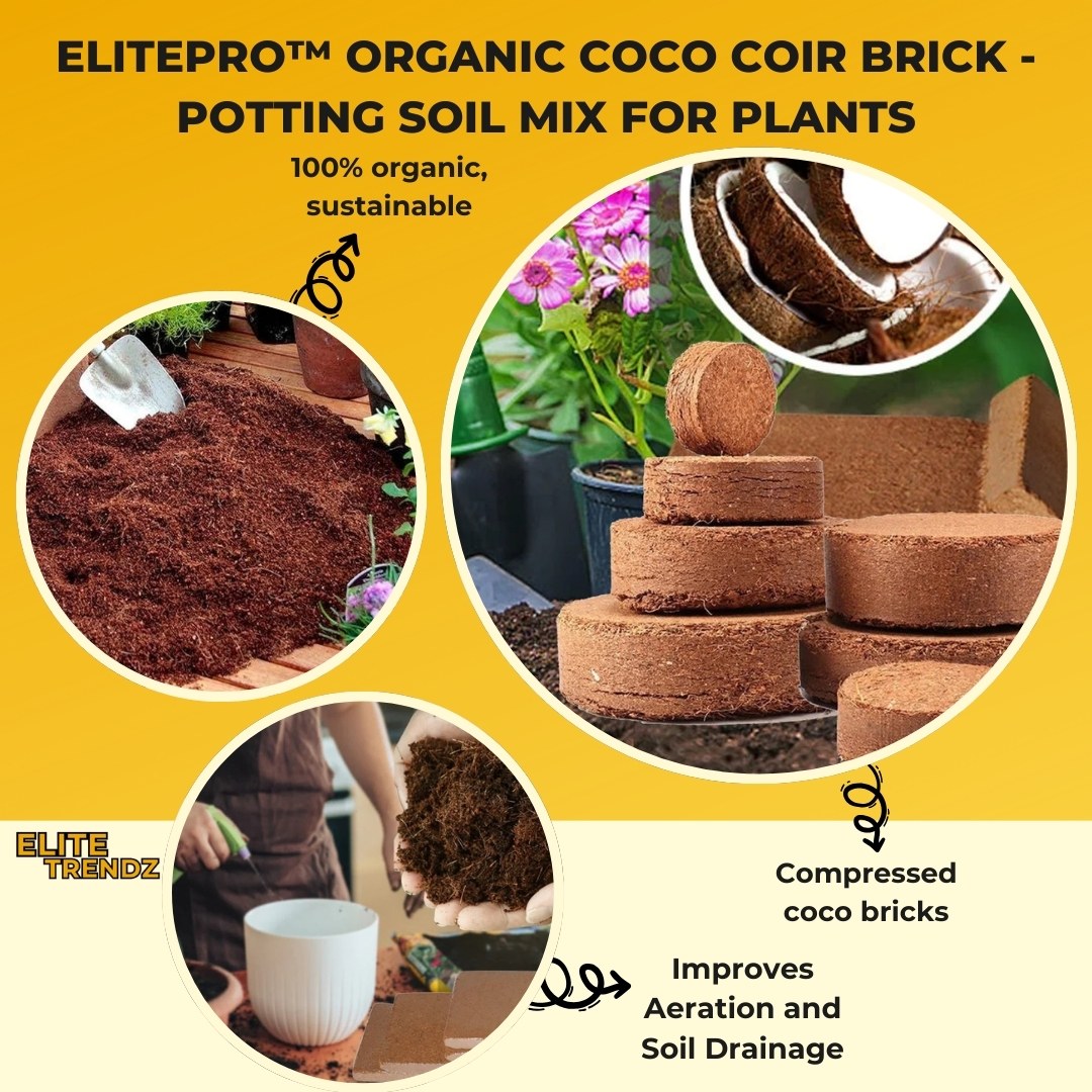 ELITEPRO™ Organic Coco Coir Brick - Potting Soil Mix for Plants- Pack OF 2 Bricks (200 gm each)