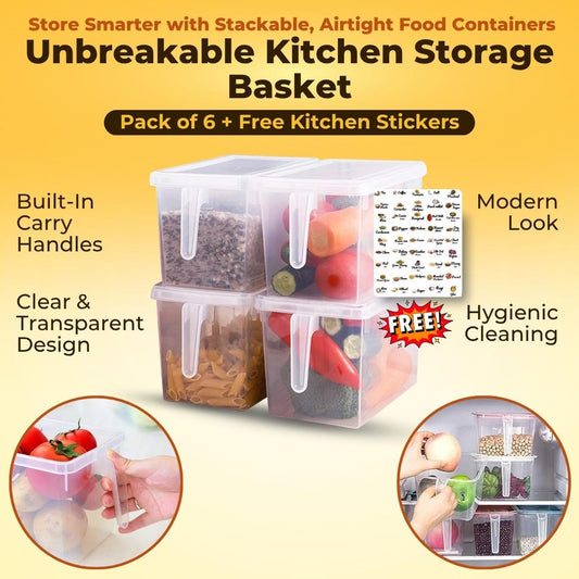 Unbreakable Kitchen Storage Basket (Pack of 6) + Free Kitchen Stickers