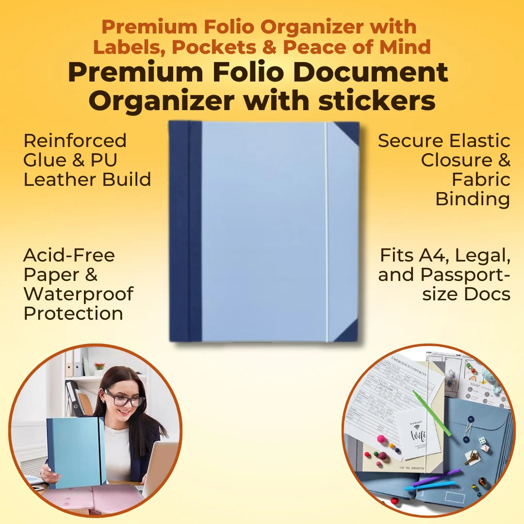 Premium Folio Document Organizer With Label Stickers