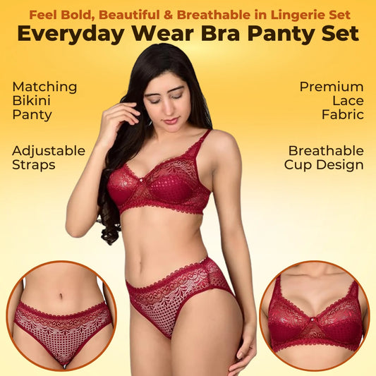 Everyday Wear Lingerie Set - Cotton Front Open Bra + Seamless No Panty Lines Underwear Set For Women