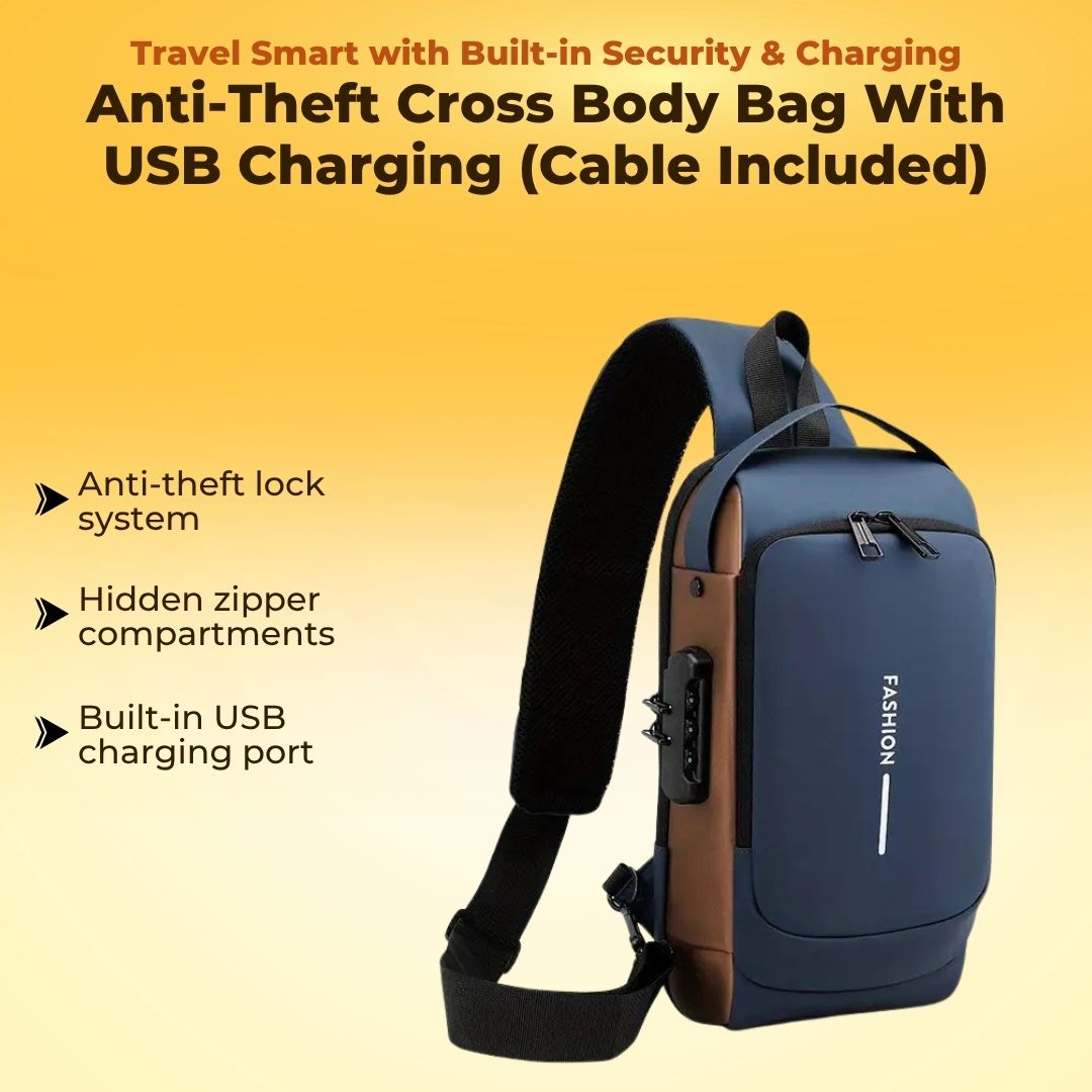 Anti-Theft Cross Body Bag With USB Charging (Cable Included)