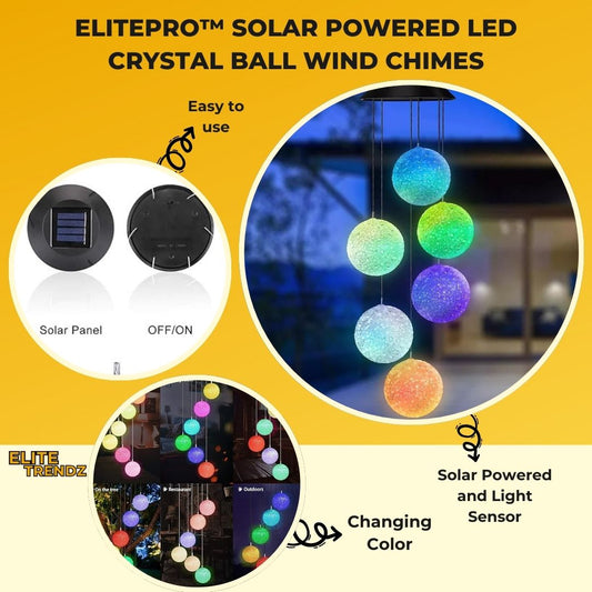 ELITEPRO™ Solar Powered LED Crystal Ball Wind Chimes