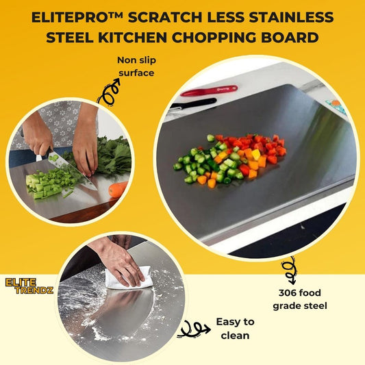 ELITEPRO™ Scratch Less Stainless Steel Kitchen Chopping Board 41 x 31 Cm (Big Size) 306 Food Grade Steel