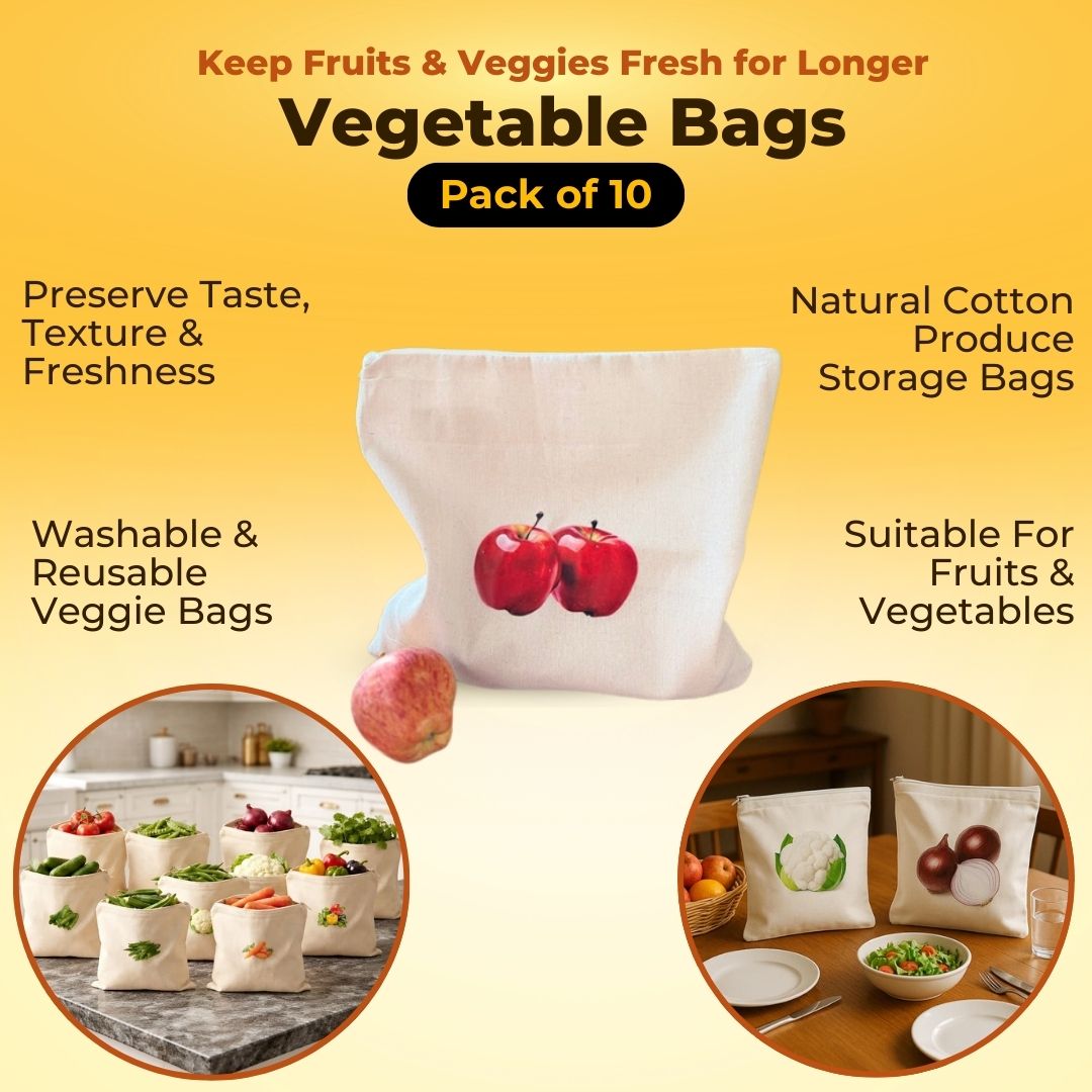 Reusable Vegetables Bags - Keeps Your Fruits & Vegetables Fresh & Nutritious Especially in Summers