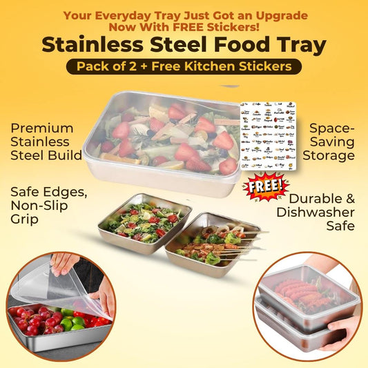 Stainless Steel Food Tray + Free Kitchen Stickers