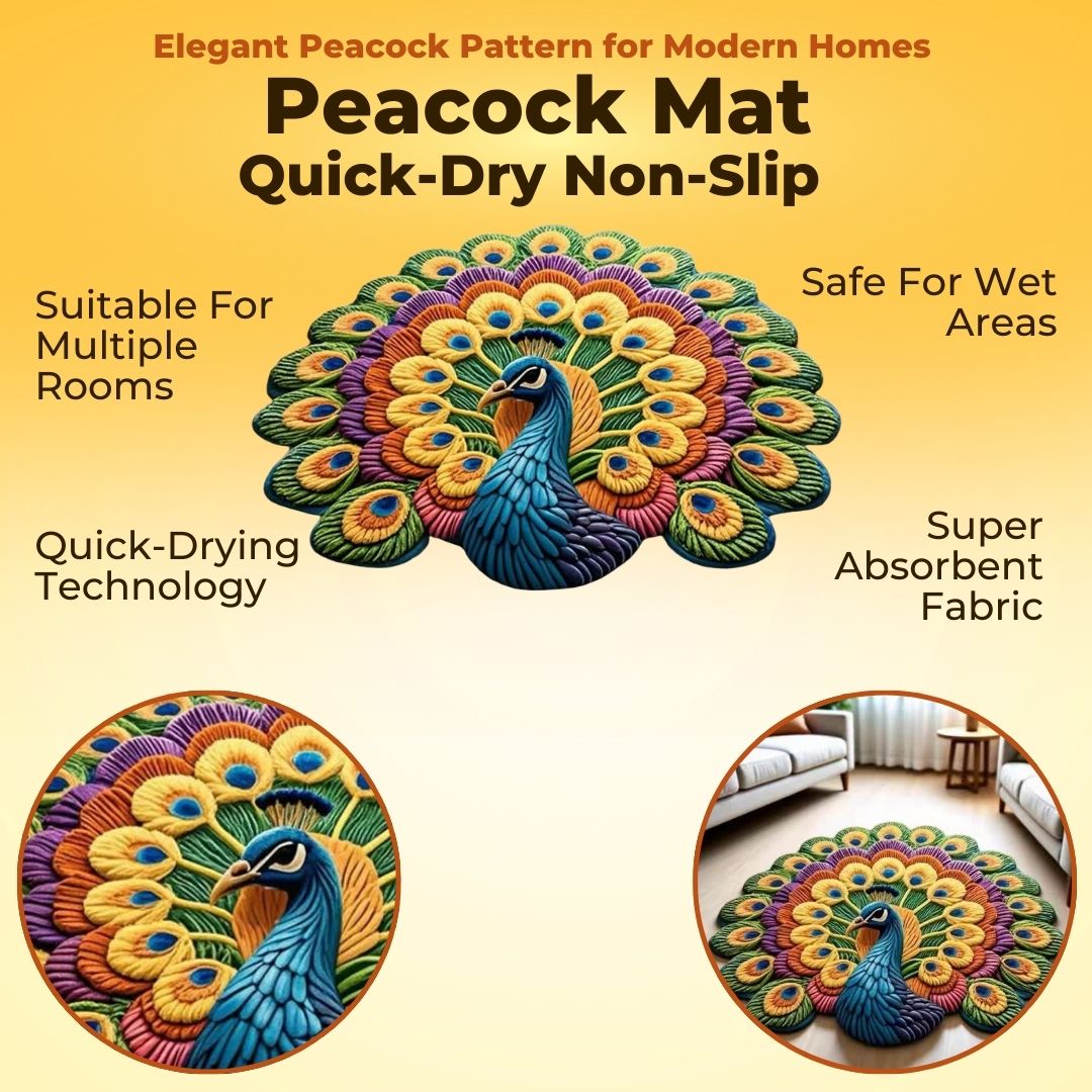 Imported 3D Peacock Mat Quick Dry Non Slip - Pack Of 2