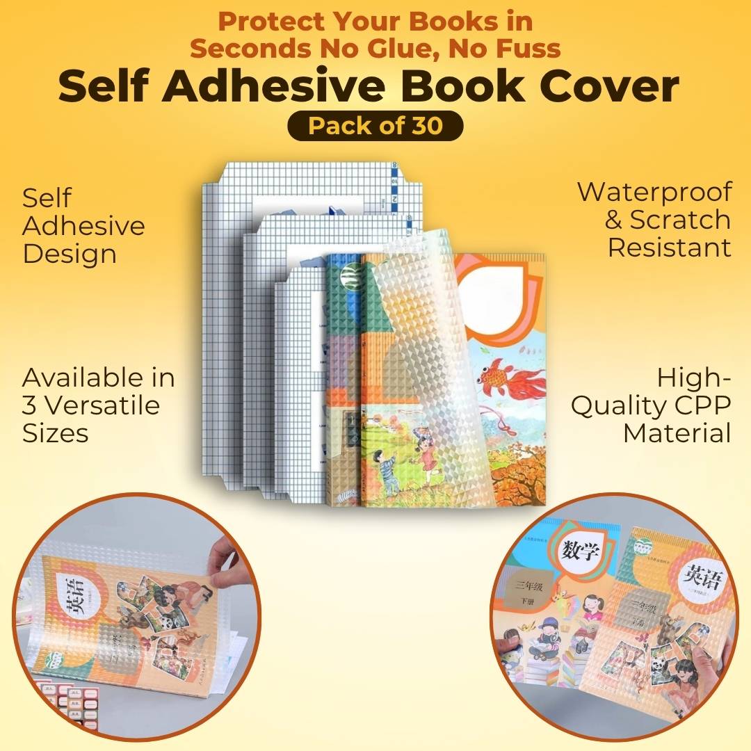 ELITEPRO™ Self-adhesive transparent protective book cover (Pack of 30)
