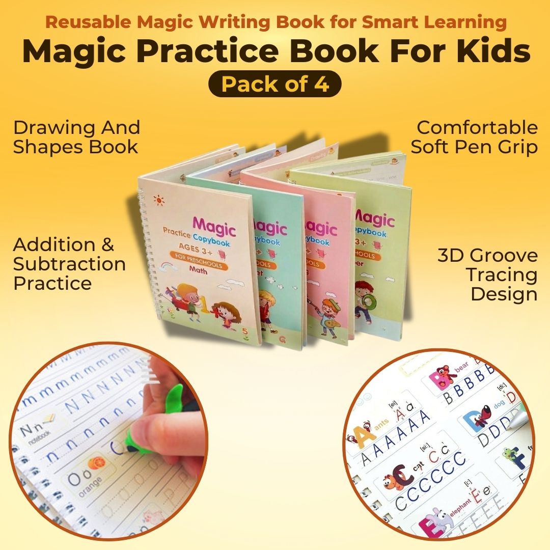 Reusable Magic Practice Book For Kids - 3+ Age With FREE 20 page Kids Personality Development eBook Guide for Parents