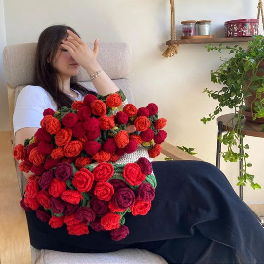 Soft Rose Bouquet Blanket (Premium Wool Yarn)