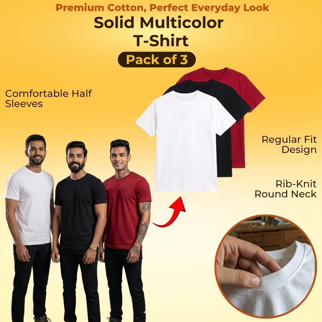 Cotton Multicolor T-shirts Pack of 3 - 220 gsm