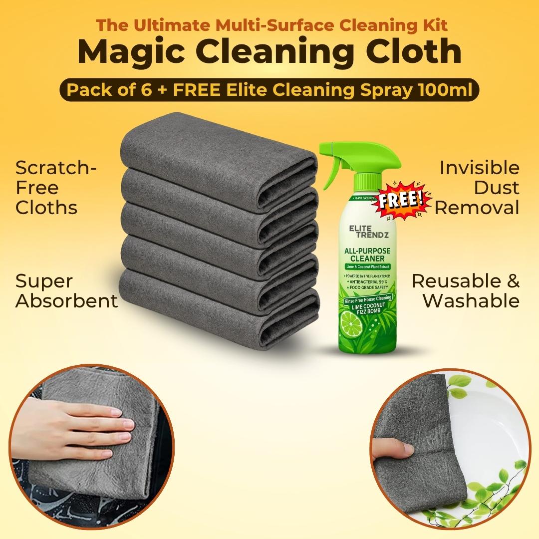 Magic Elite Cleaning Cloth Pack of 6 + FREE Elite Cleaning Spray 100ml ...