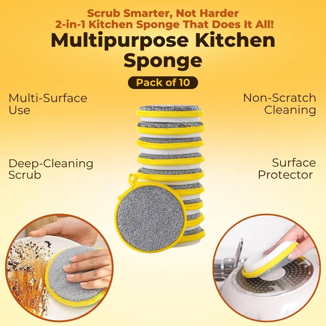 2 In 1 Multipurpose Kitchen Sponge - Pack Of 10