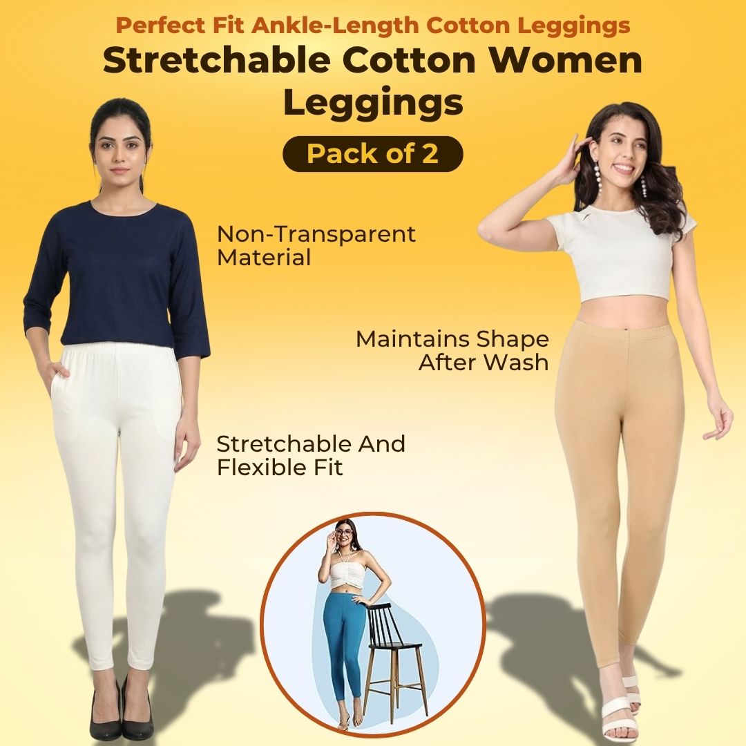 Stretchable Cotton Women Leggings - Pack Of 2 Sweat Absorbing Material For Summers