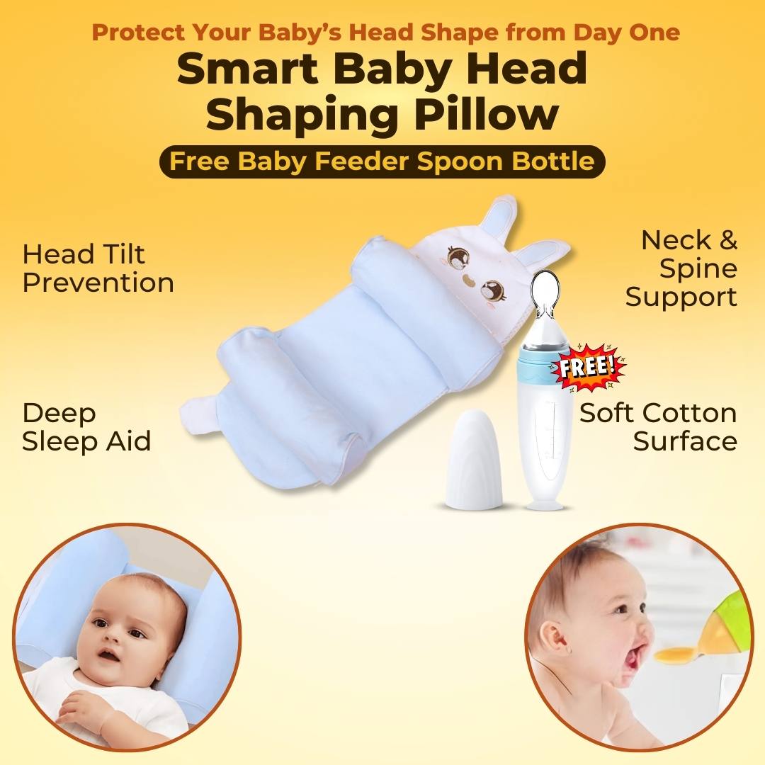 Adjustable Baby Head Shaping Pillow with Free Baby Feeder Spoon Bottle