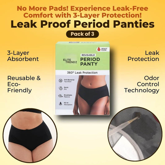 Leak Proof Underwear For Regular Everyday Leaks & Period Leaks - Pack Of 3
