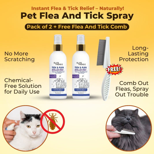Pet Flea and Tick Spray (100ml) (Pack of 2) with FREE Pet Flea and Tick Comb
