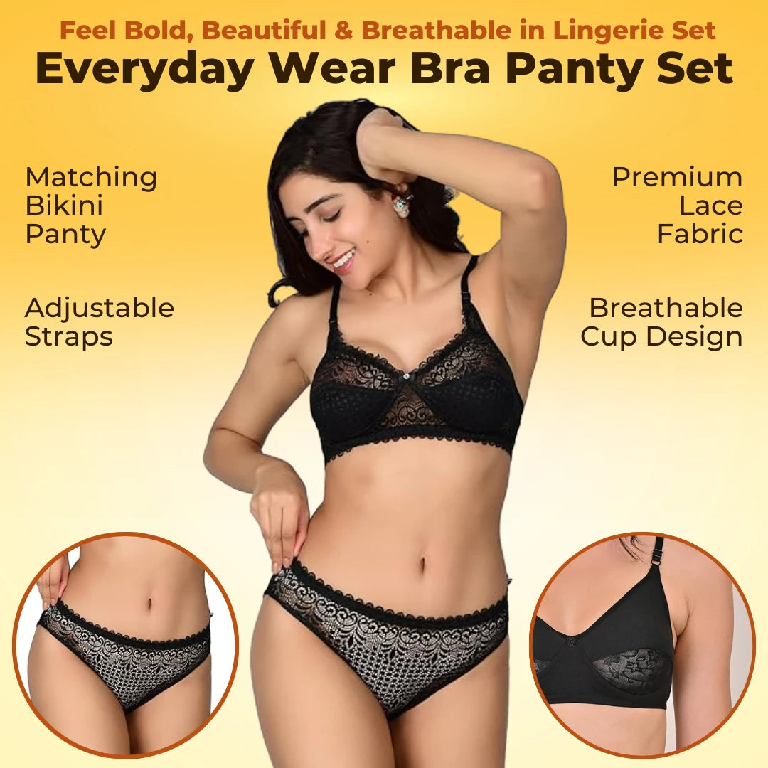 Everyday Wear Lingerie Set - Cotton Front Open Bra + Seamless No Panty Lines Underwear Set For Women