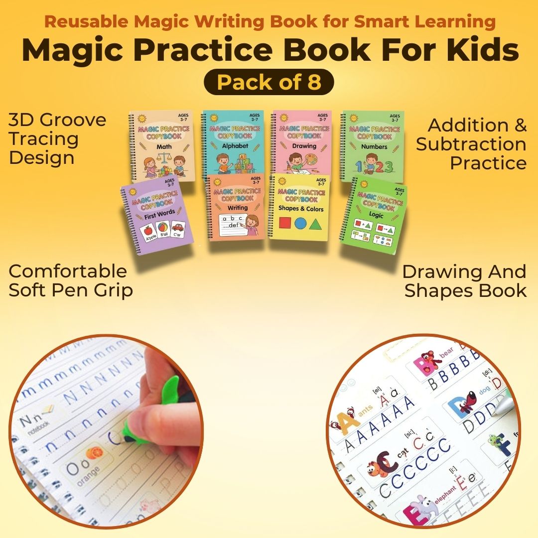 Reusable Magic Practice Book For Kids - 3+ Age With FREE 20 page Kids Personality Development eBook Guide for Parents
