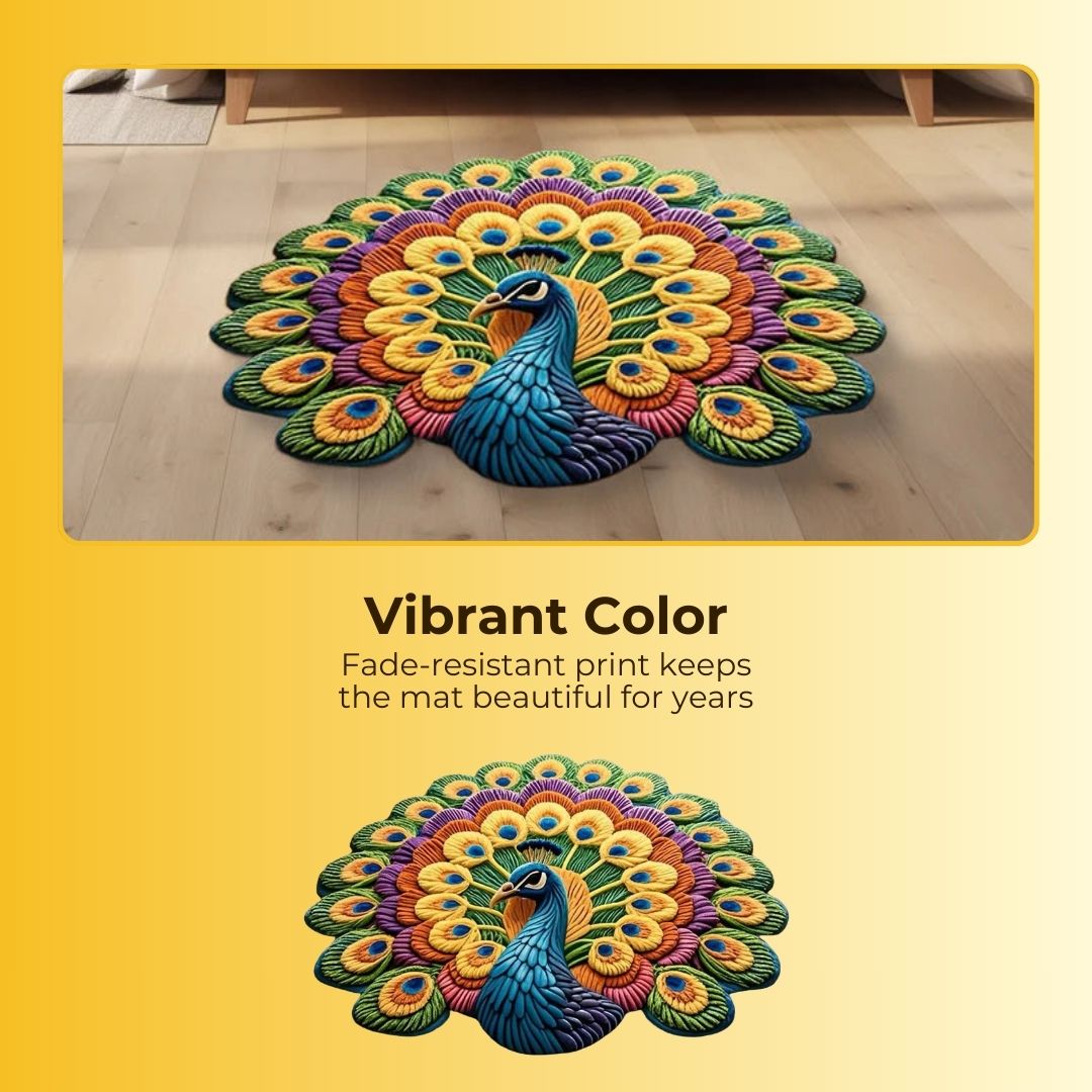 Imported 3D Peacock Mat Quick Dry Non Slip - Pack Of 2