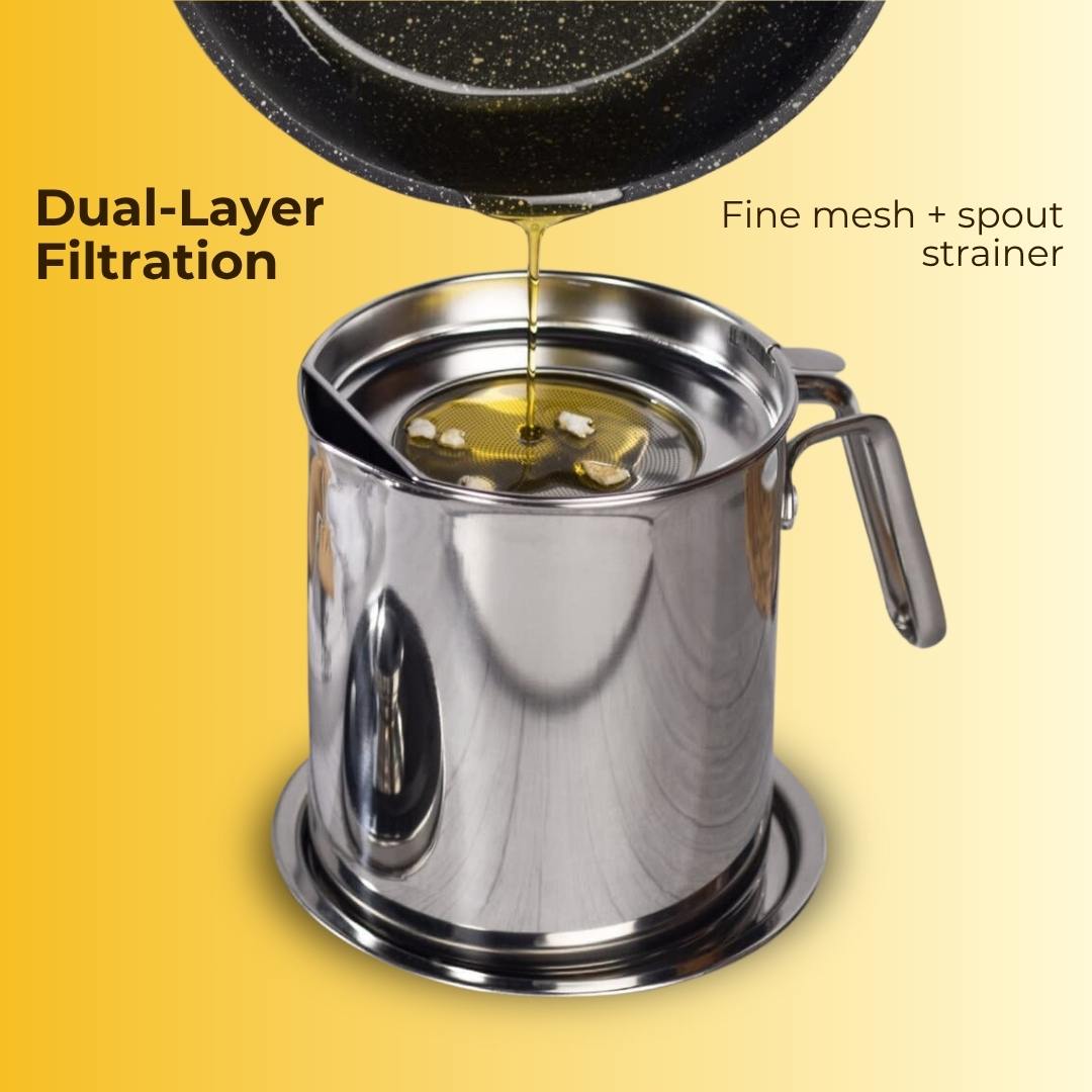 Stainless Steel Oil Strainer Pot With Free Kitchen Label Stickers