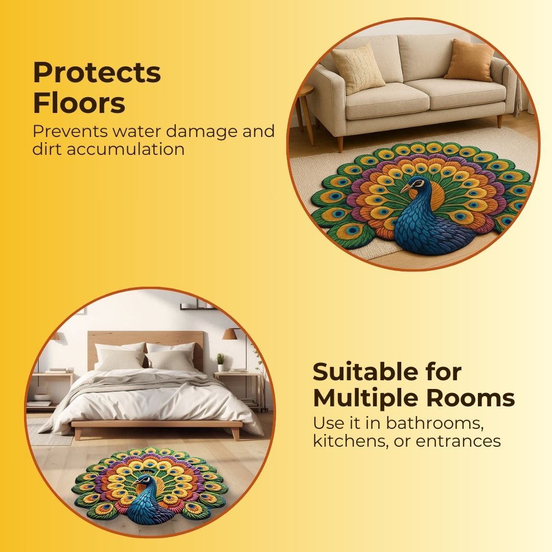 Imported 3D Peacock Mat Quick Dry Non Slip - Pack Of 2