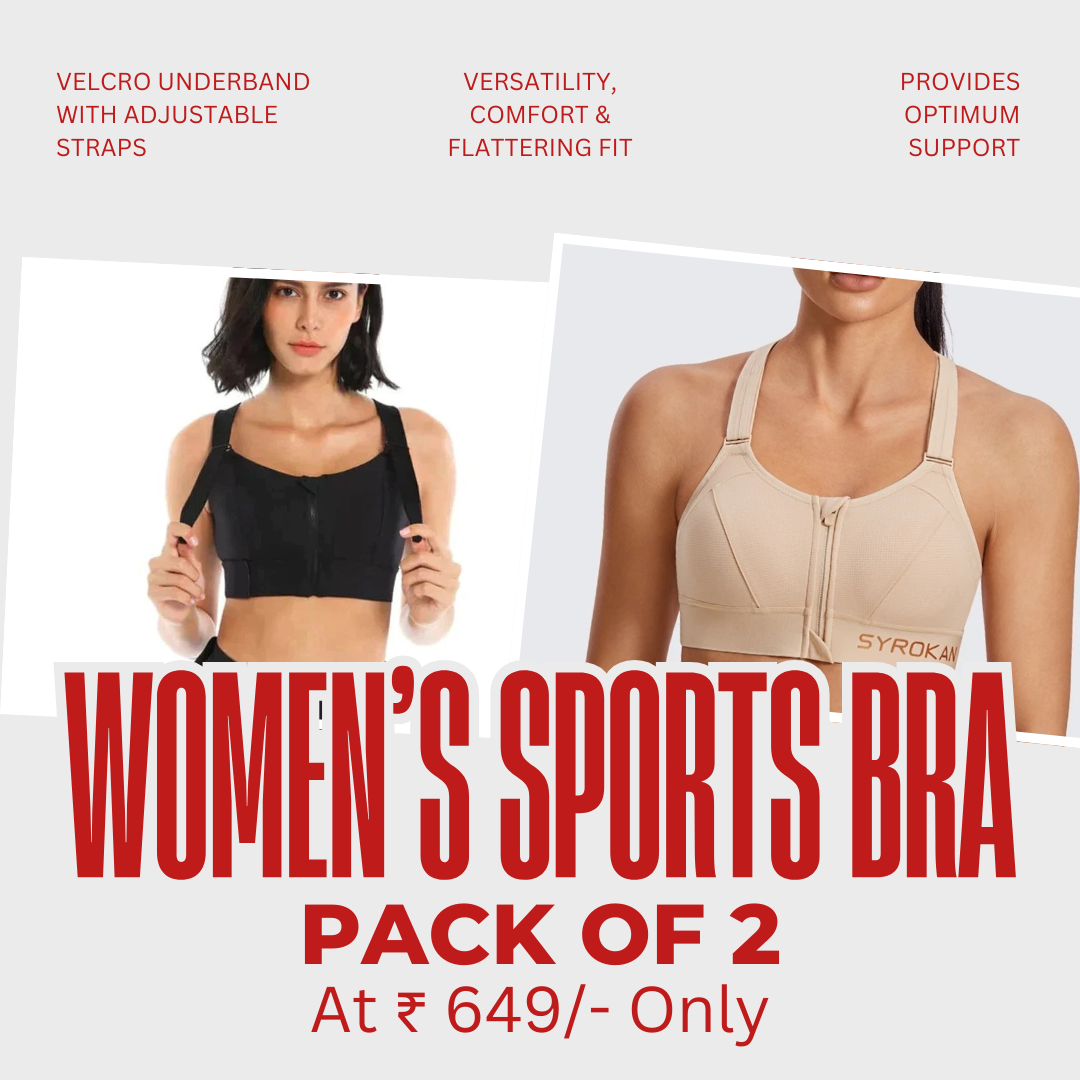 High Impact Zip Up Front Cross Back Bra - (Pack af 2) Adjustable Size (MultiColor)