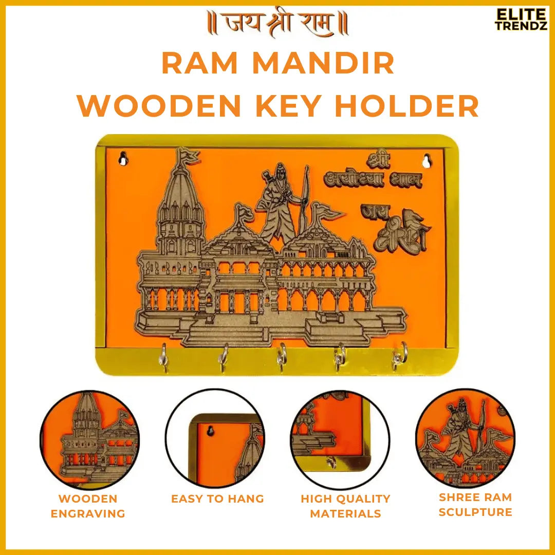 ELITEPRO™ RAM MANDIR WOODEN KEY HOLDER