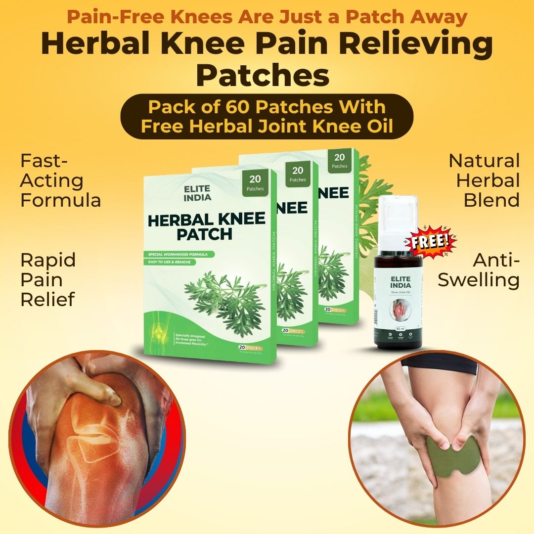 Certified Herbal Knee Pain Relieving Patches With FREE Herbal Joint Knee Oil